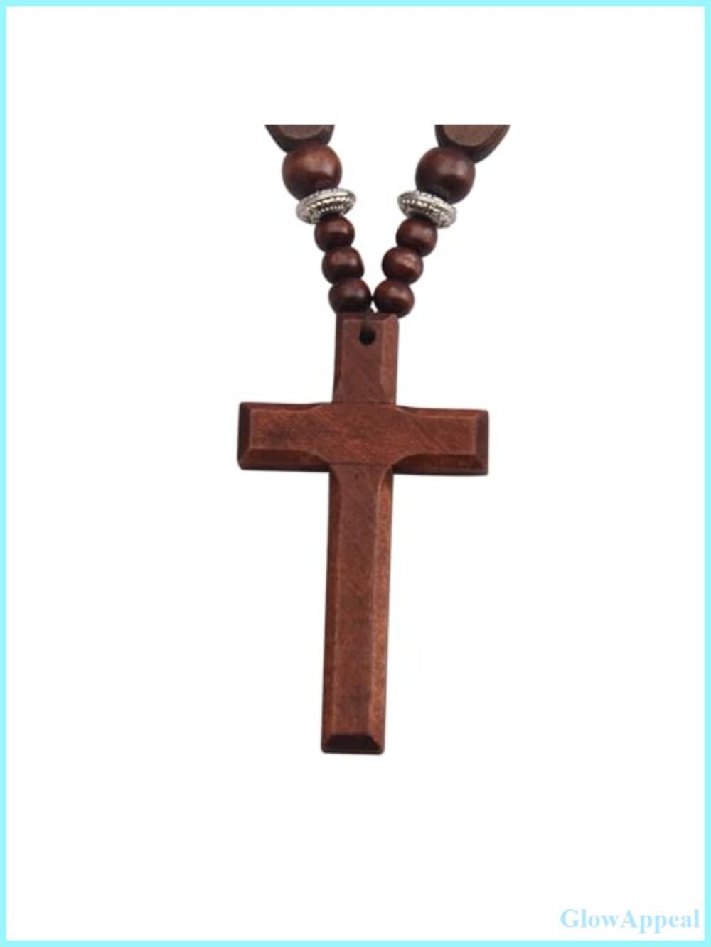 Wooden Cross Pendant Necklace 30 Inch Beaded Chain Cord